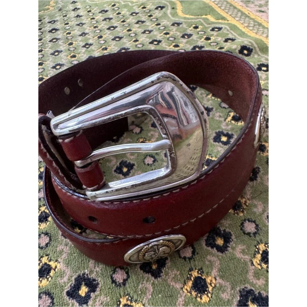 Fossil Austin Belt concho vintage brown leather silver buckle western size 36”